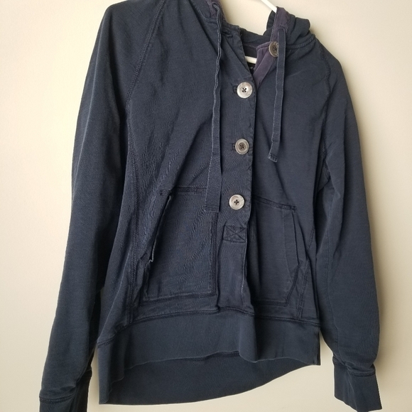 J Crew Washed Heavyweight Jersey Hooded Drawstring Pullover Navy Size L - Picture 6 of 11